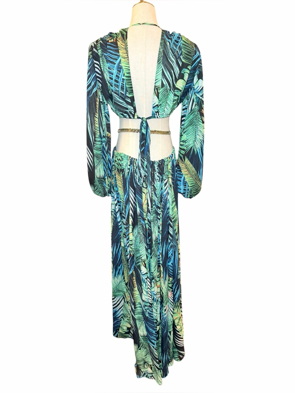 Bronx & Banco Jungle Cut Out Tropical Silk Maxi Dress Green M US 6 - Picture 5 of 14